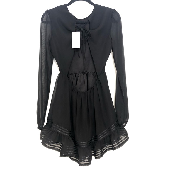 $168 Lovers + Friends XS NWT Allister Dress Party Cocktail Black Long Sleeve - Picture 3 of 4